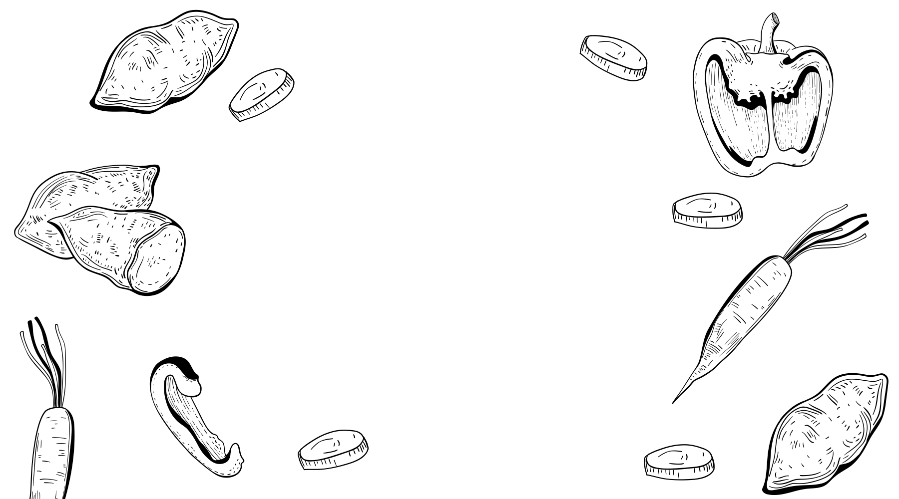 line drawing of assorted vegetables