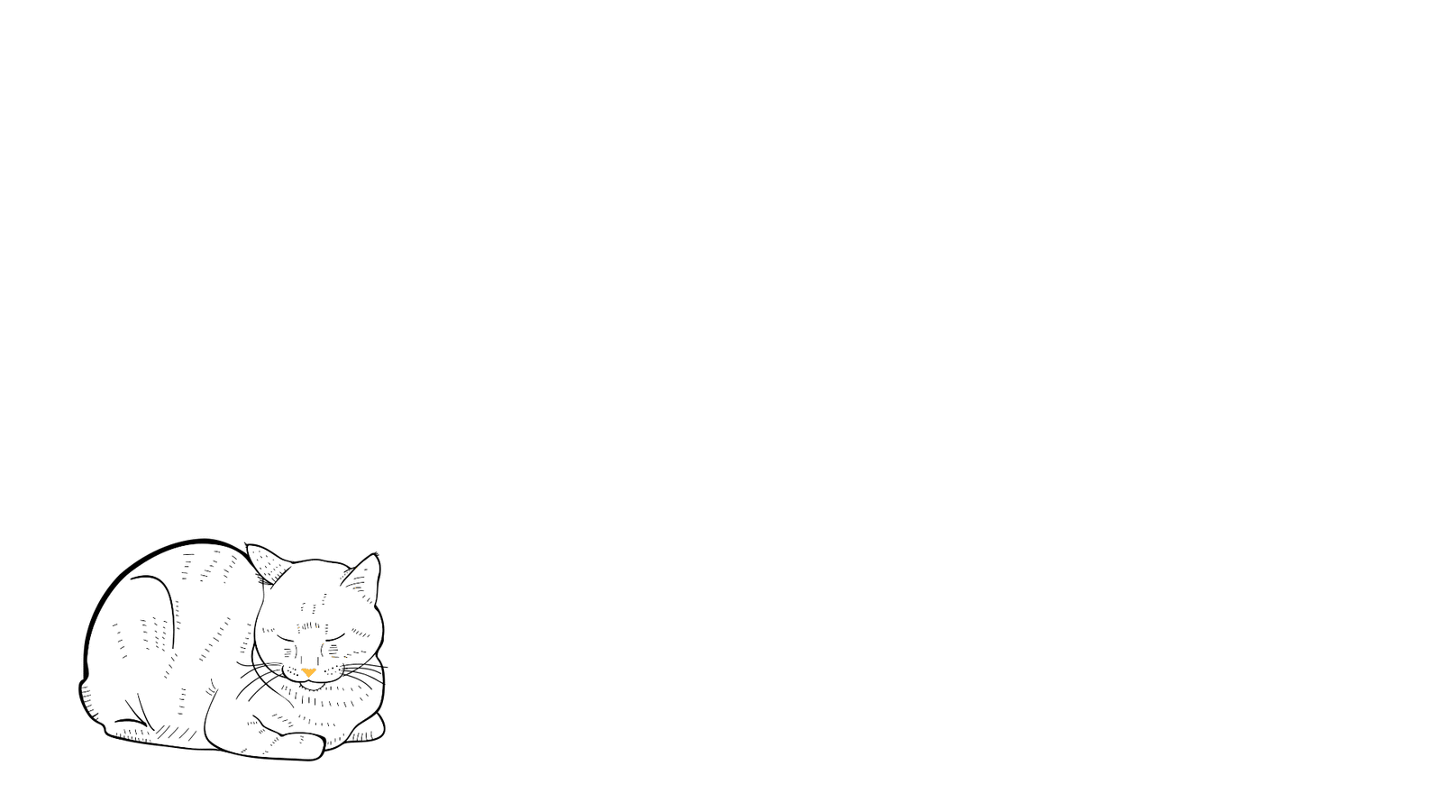 Line drawing of a cat laying with their eyes closed and one ear twitching.