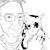 Line drawing of John Phelps. A portrait of a man with glasses and a kind expression, holding a cat.