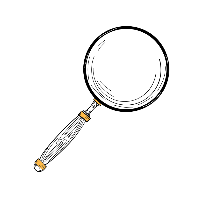 Line drawing of a magnifying glass that hovers up and down