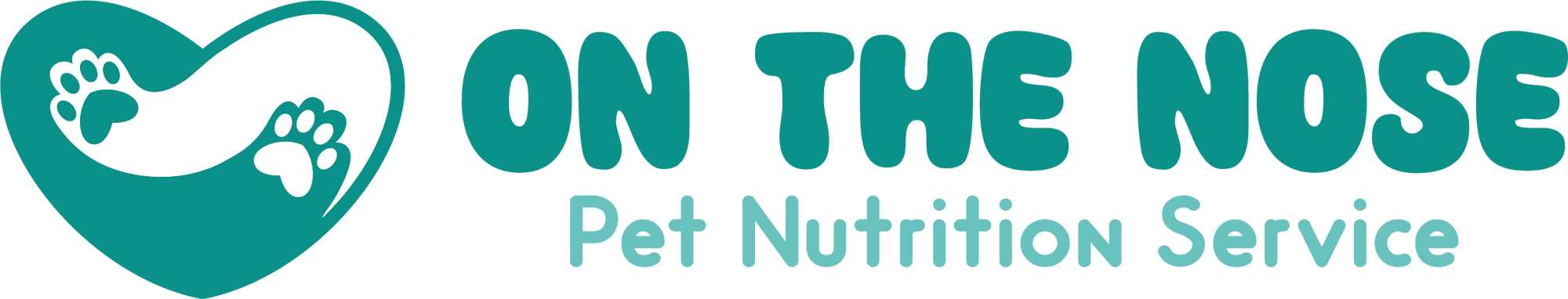 Teal heart with paws On The Nose Pet Nutrition Service Logo