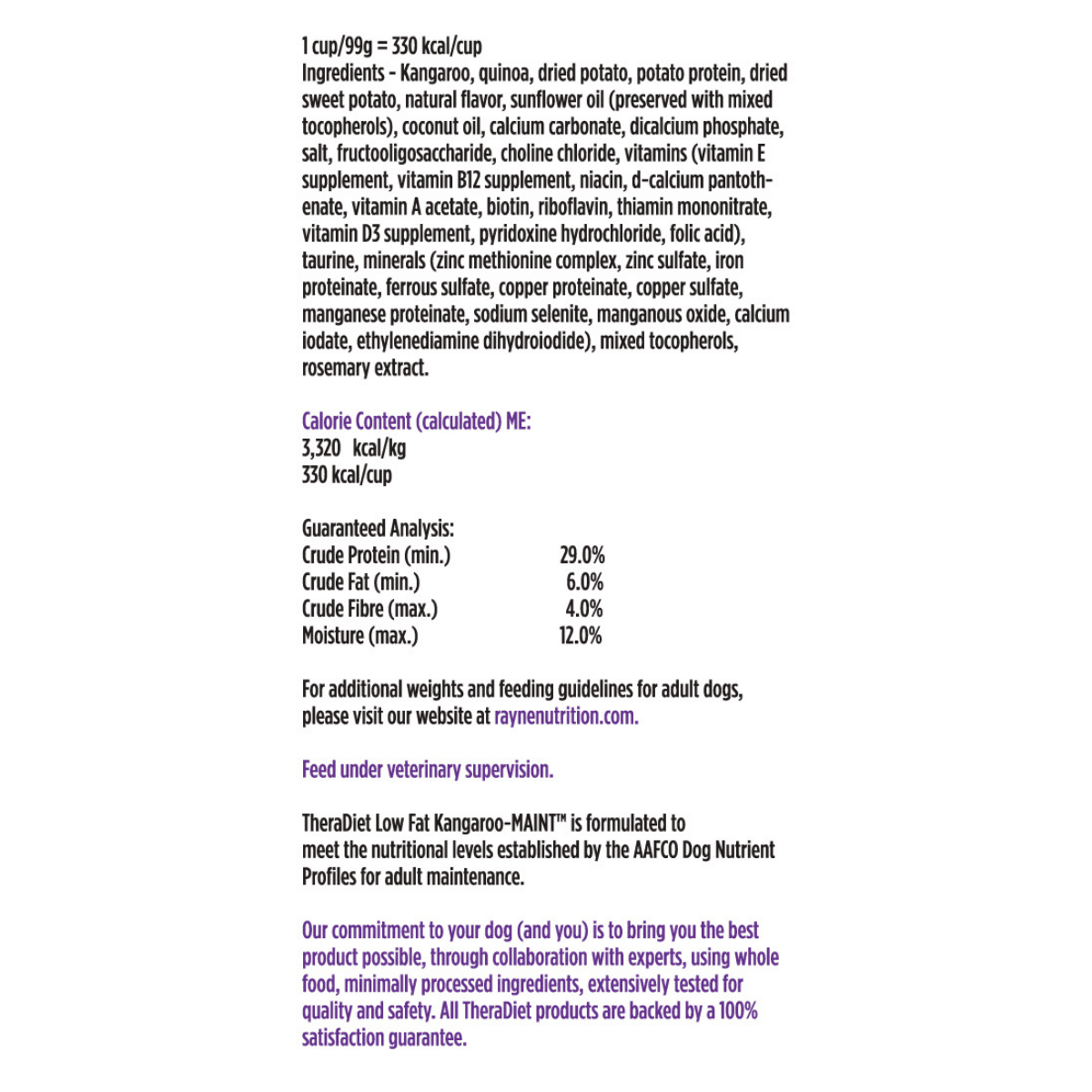 Low Fat KangarooMAINT with Quinoa Dry Dog Food Rayne Nutrition