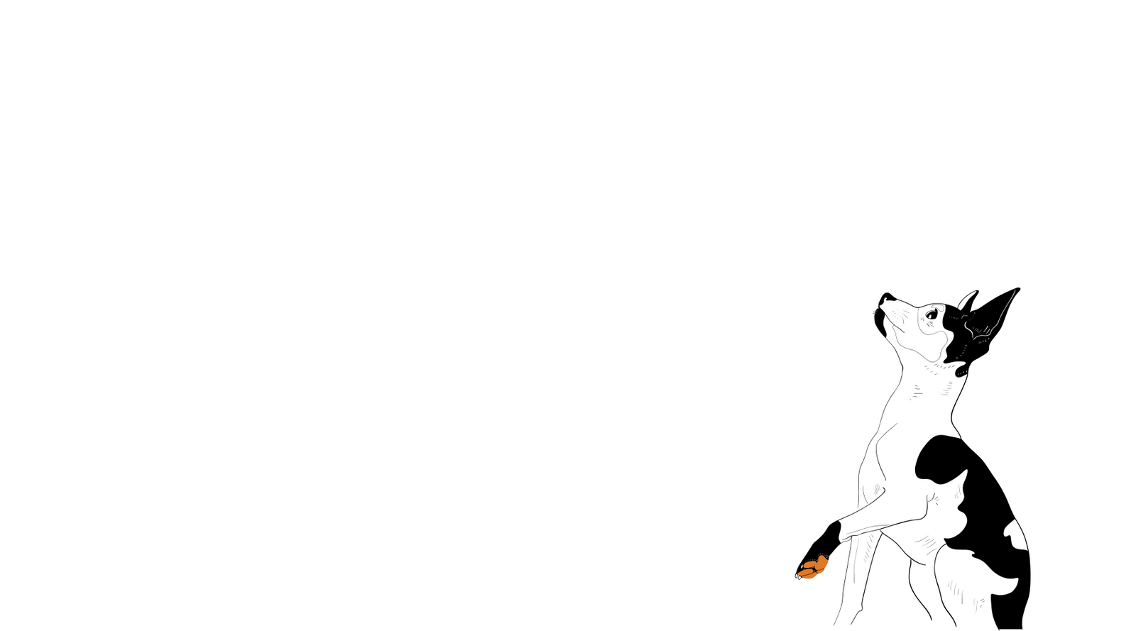 drawing of a dog, sitting and raising their left paw