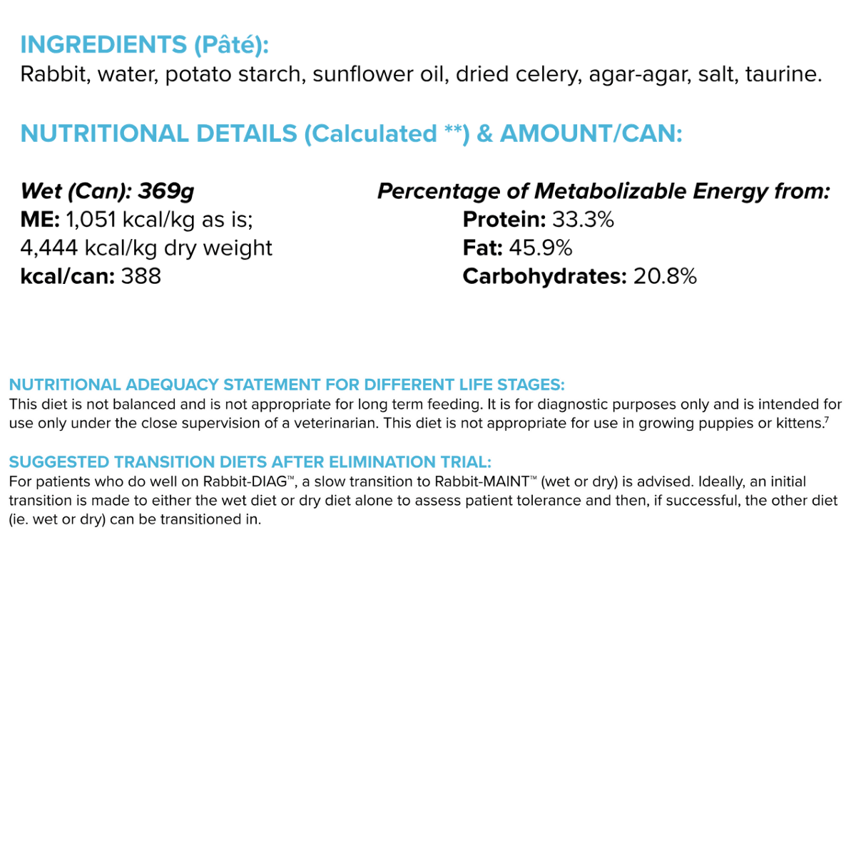 Rabbit-DIAG Canned Paté For Dogs And Cats