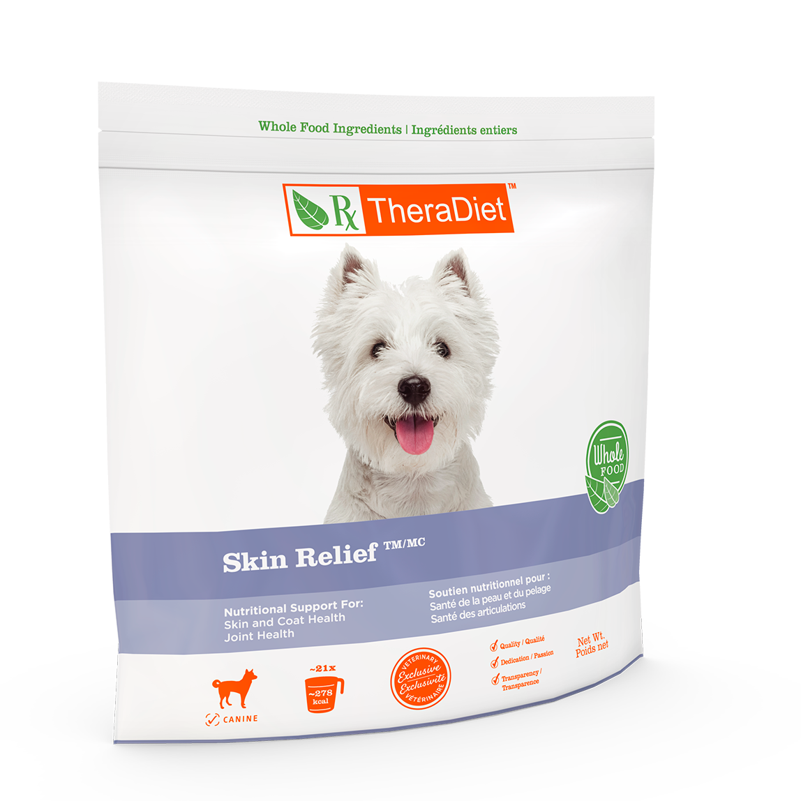 front of the skin relief dog food bag