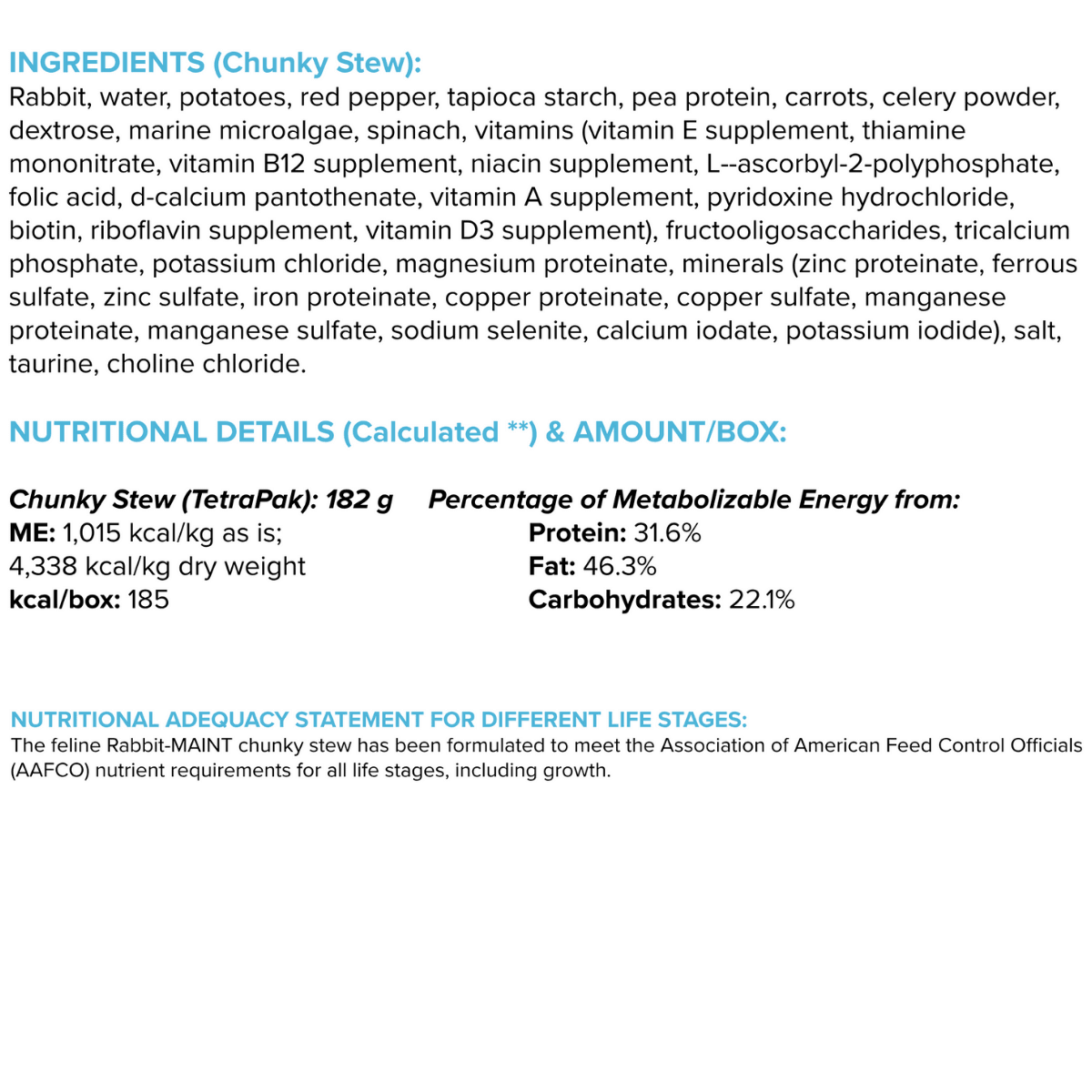 Rabbit-MAINT Chunky Stew Cat Food - Rayne Nutrition