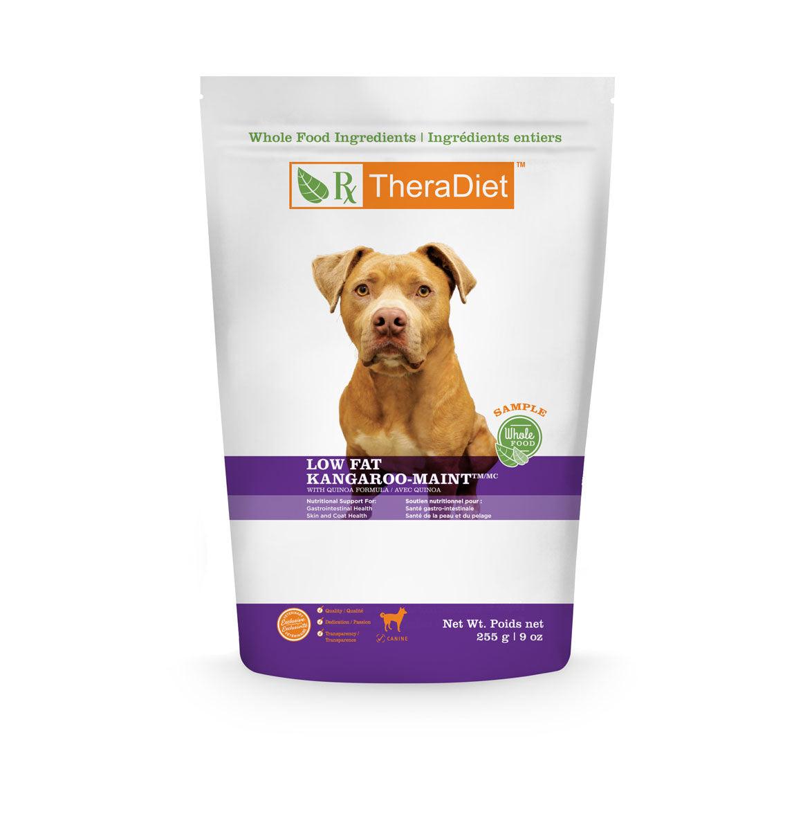 Front view of a canine treat sample bag.