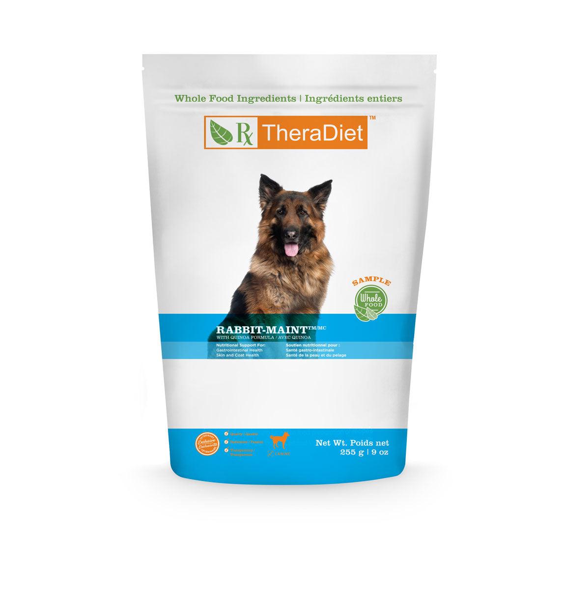 Front view of a canine treat sample bag.