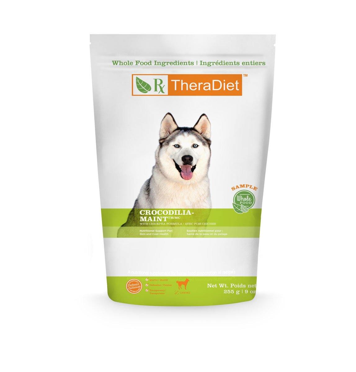 Front view of a canine dry food sample bag.